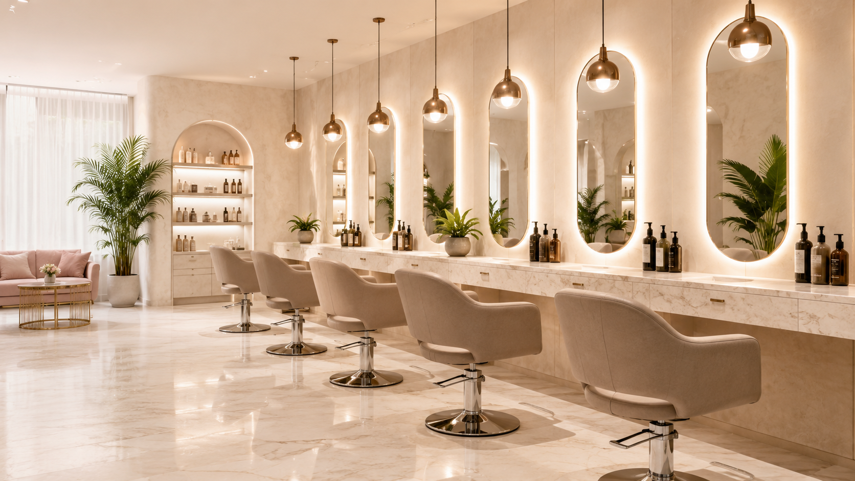 Warm modern salon interior